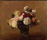 Henri Fantin-latour Canvas Paintings - Roses in a Glass Vase